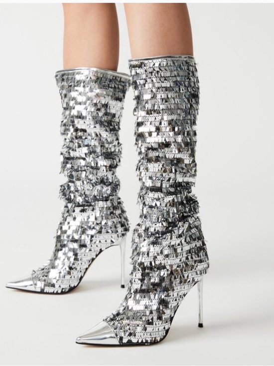 Steve Madden Shoes - Steve Madden Silver Sequin Pointed-Toe Stiletto Boots. 8.5 New w/out box